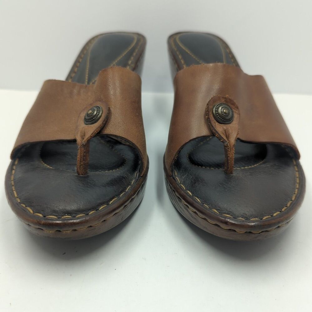 Born Women's Brown Leather Wedge Thong Sandal Size 9 Boho Comfort - Picture 5 of 13